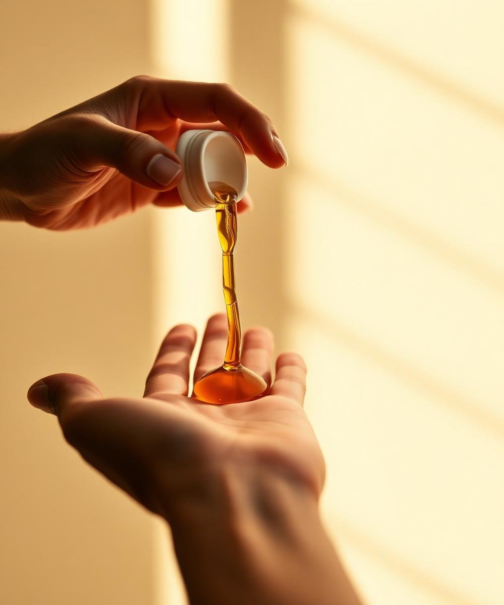Aceite de masaje vertiéndose sobre una mano